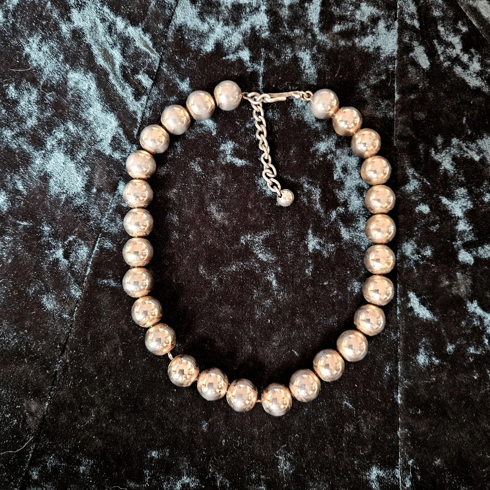 VTG Napier Goldtone Round Uniform Ball Bead Costume Necklace/Choker 14"L+2.5"ex